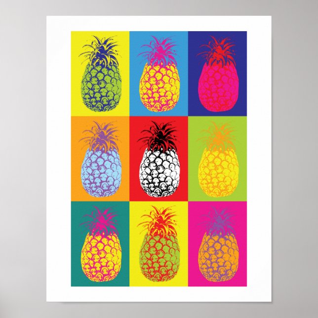 Retro Ananas Pop Art Bright Kitchen Food Printwerb Poster (Vorne)