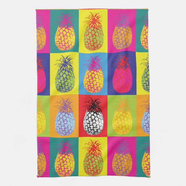 Retro Ananas Pop Kunst Bright Bold Kitchen Print Geschirrtuch (Vertikal)
