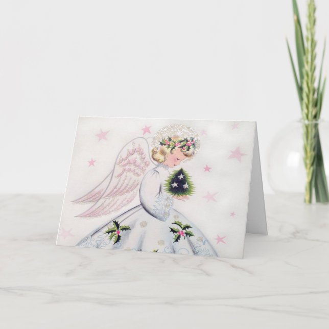 Retro Angel Christmas Card Feiertagskarte (Vorderseite)