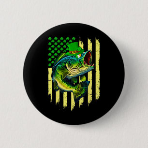 Retro-Angelrute und Shamrocks USA-Flagge Sankt Pat Button