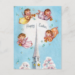 Retro Angels und Church Happy Oaster Postkarte