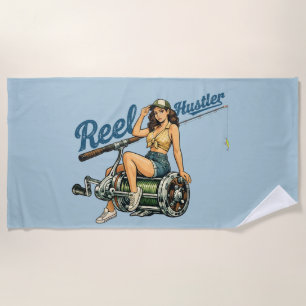 Retro-Angler-Pin-Up Blue Lustiger Fisch Strandtuch