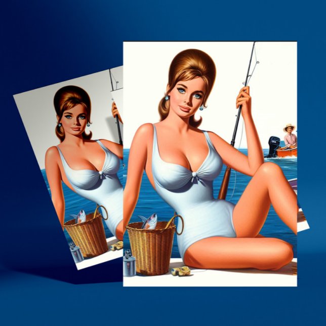 Retro-Angler-Pin-up Postkarte (Von Creator hochgeladen)