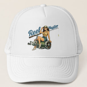 Retro-Angler-Pin-Up Reel Hustler Lustiger Fisch Truckerkappe