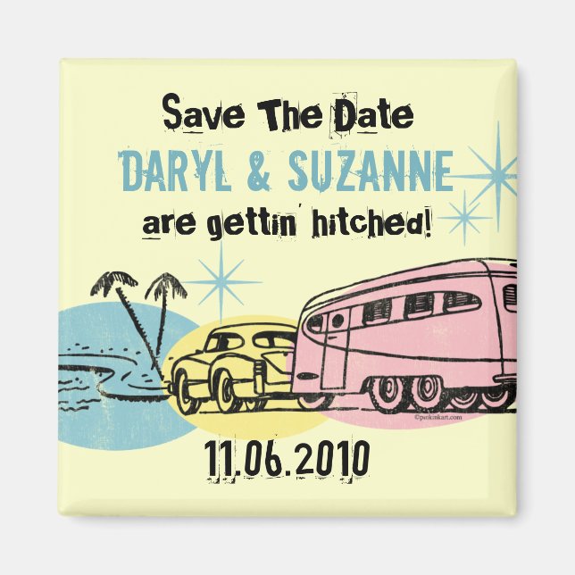 Retro-Anhänger gerade Save the Date angeschlagen Magnet (Vorne)