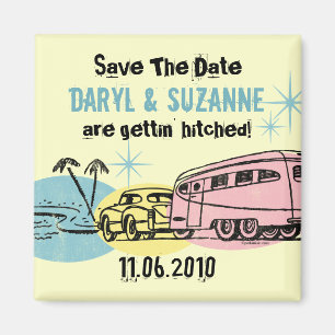 Retro Anhänger gerade Save the Date Hitched Magnet