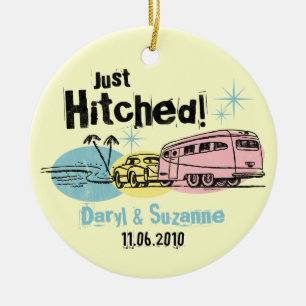 Retro Anhänger Hitched gerade personalisierte Keramikornament