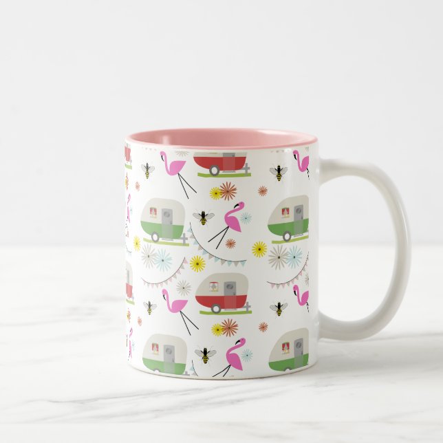 Retro Anhänger-u. Flamingo-Muster Zweifarbige Tasse (Rechts)