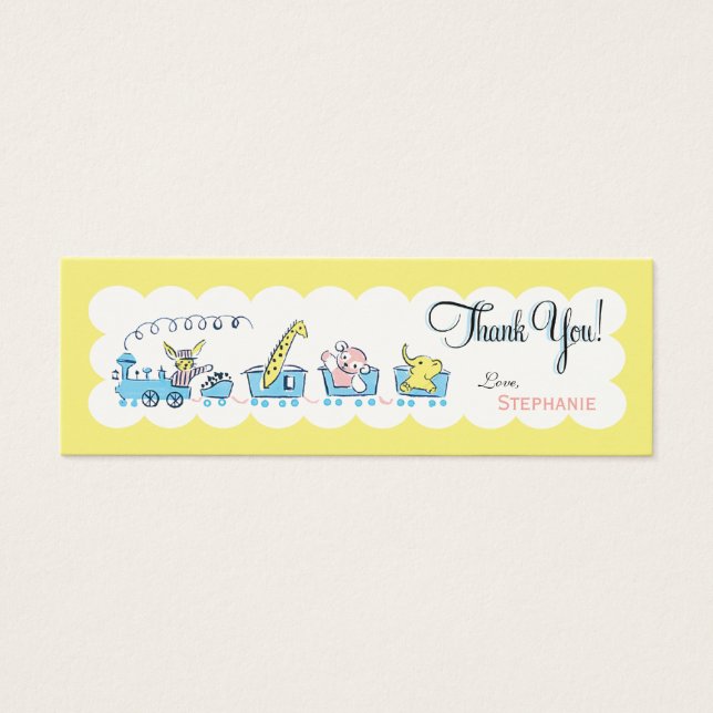 Retro Animal Train Favor Tag (Vorderseite)