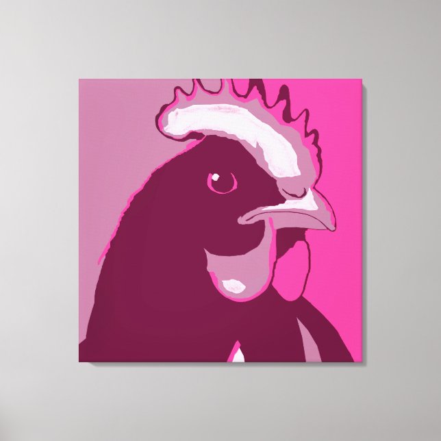 Retro Animal Wall Pop Art Pink Chicken Portrait Leinwanddruck (Vorderseite)