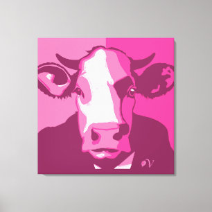 Retro Animal Wall Pop Art Pink Cow Portrait Leinwanddruck