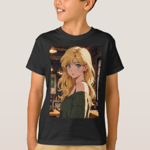 Retro-Anime-Café-Mädchen Warme Gemütliche Atmosphä T-Shirt