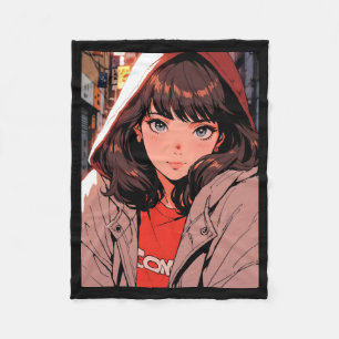 Retro Anime Cozy Hoodie Mädchen Nacht Stadtlichter Fleecedecke