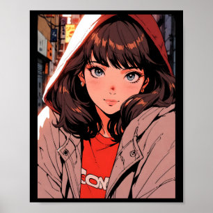 Retro Anime Cozy Hoodie Mädchen Nacht Stadtlichter Poster