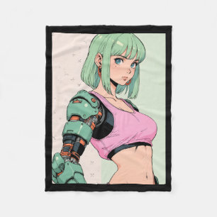 Retro Anime Cybernetic Mädchen futuristische Stree Fleecedecke