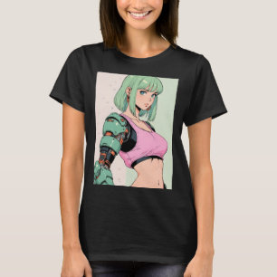 Retro Anime Cybernetic Mädchen futuristische Stree T-Shirt