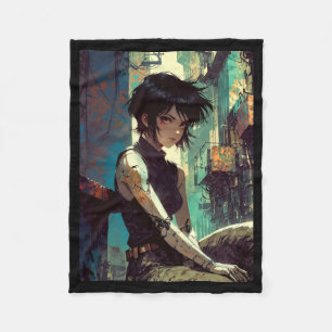 Retro-Anime-Cyberpunk-Mädchen Dystopische Zukunft Fleecedecke