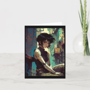Retro Anime Cyberpunk Mädchen dystopische Zukunft  Karte