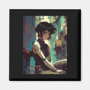 Retro Anime Cyberpunk Mädchen dystopische Zukunft Magnet