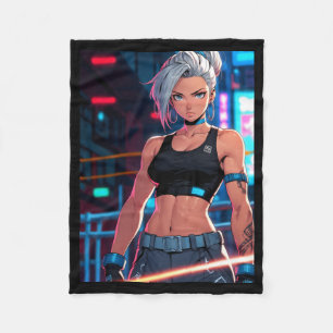 Retro Anime Cyberpunk Mädchen Neon Street Fighter Fleecedecke