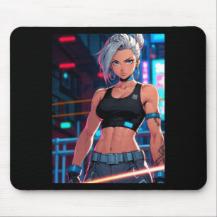 Retro Anime Cyberpunk Mädchen Neon Street Fighter Mousepad