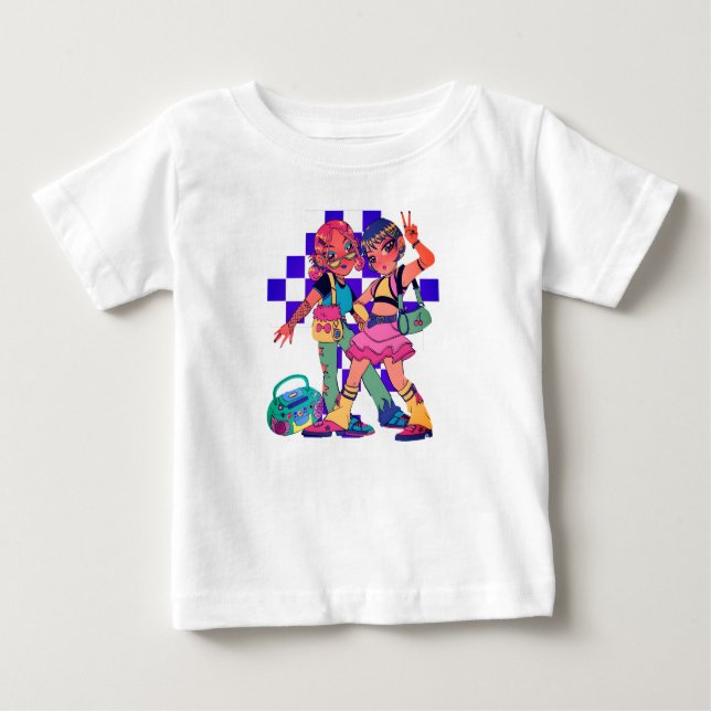 Retro Anime Duo Graphic T-Shirt T - Shirt (Vorderseite)