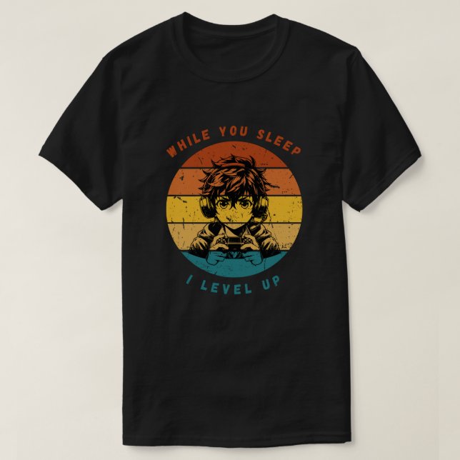 Retro Anime Gamer "I Level Up" Tee (Design vorne)