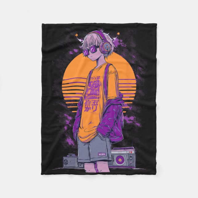 Retro-Anime-Gamer-Junge  Fleecedecke (Vorderseite)