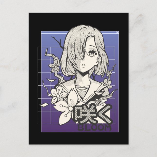 Retro Anime Girl Otaku Manga Comic Tee Japanisch Postkarte (Vorderseite)