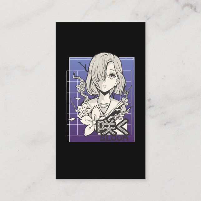 Retro Anime Girl Otaku Manga Comic Tee Japanisch Visitenkarte (Vorderseite)