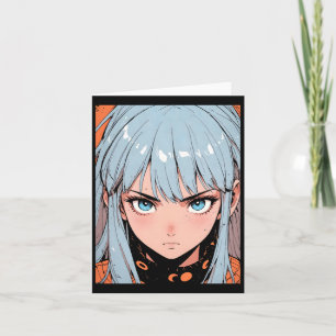 Retro Anime Intense Girl Blue Hair Ästhetik Stick Karte