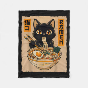Retro Anime Kawaii schwarze Katze, die Ramen-Nudel Fleecedecke