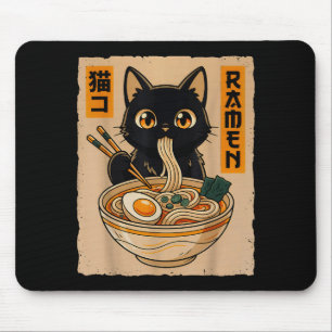 Retro Anime Kawaii schwarze Katze, die Ramen-Nudel Mousepad