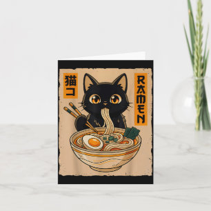Retro Anime Kawaii Schwarze Katze isst Ramen-Nudel Karte