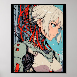 Retro Anime Kybernetisches Androiden Mädchen Futur Poster