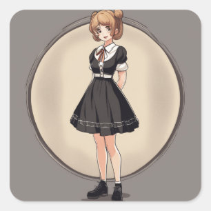 Retro Anime Little Black Dress Decal - Künstlerisc Quadratischer Aufkleber