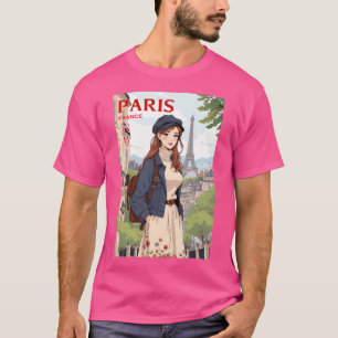 Retro Anime Reisen junge Frauen in Paris Frankreic T-Shirt