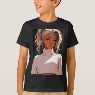 Retro Anime stilvoller blonder Mädchen eleganter M T-Shirt