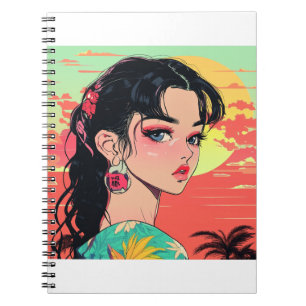 Retro Anime Style Girl Illustration Notebook Notizblock