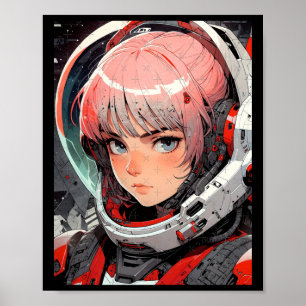Retro Anime Weltraum-Pilotin Mädchen Futuristische Poster