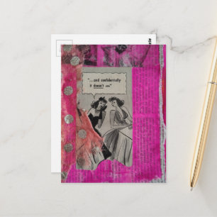 Retro-Anzeigen auf rosa Collage mit Frauen Postkarte