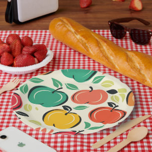 Retro Apfelplantage Ernte Picknick Pappteller