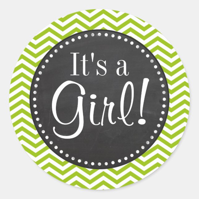 Retro Apple Green Zickzack Strips; Chalkboard-Look Runder Aufkleber (Vorderseite)