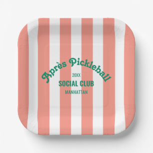 Retro Après Pickleball Social Club Rosa Streifen Pappteller