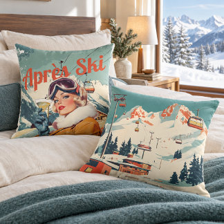 Retro Après Ski Frau Vintage Skilodge Kissen