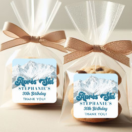 Retro Apres Ski Winter Mountain Birthday Party Quadratischer Aufkleber