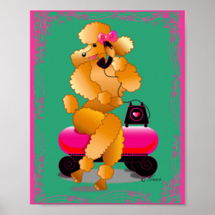 Retro Apricot Poodle on Phone Art Print Poster