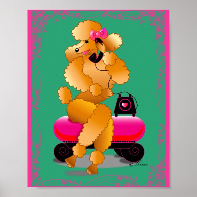 Retro Apricot Poodle on Phone Art Print Poster (Vorne)