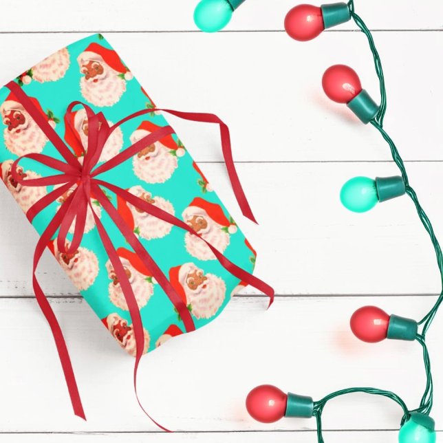 Retro Aqua Black Santa Weihnachtswrapping Paper Geschenkpapier (Von Creator hochgeladen)
