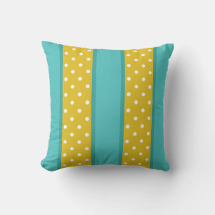 Retro Aqua Blau Gelbe Punkte Streifen Muster Kissen